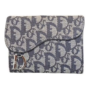 Christian Dior Saddle Lotus Navy Jacquard Canvas Bifold Snap Wallet